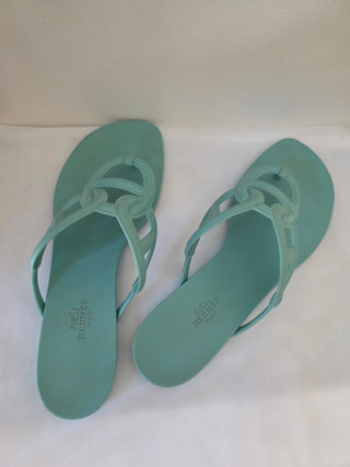 Hermès Blue Egerie Chaîne d'Ancre Insignia Slides 40 sz