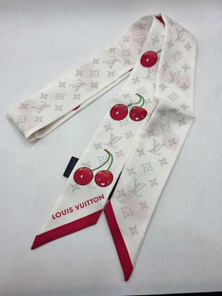 Louis Vuitton White Cherry print Cerise Silk Twilly