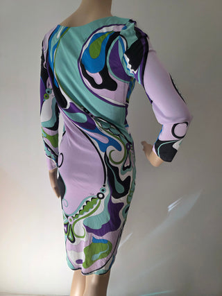 Emilio Pucci Blue Printed Knee-Length Dress S sz