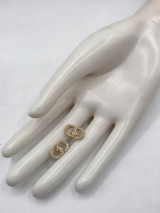 Christian Dior Goldtone Crystal CD Stud Earrings