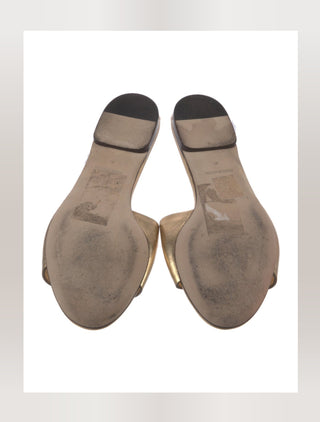 Dolce & Gabbana Gold Leather Cutout Accent Slides 36 sz