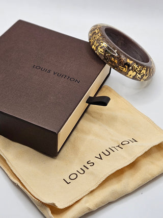 Louis Vuitton Brown Gold-tone Crystal Faux Pearl Resin Inclusion Bangle