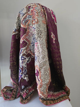 Louis Vuitton Brown Multicolor LV Monogram Map Pattern Silk Scarf