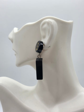 Chanel Black Resin Interlocking CC Drop Earrings