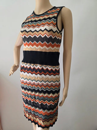 M Missoni Brown Multicolor Striped Merino Wool Mini Dress 10 sz
