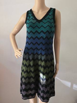 M Missoni Green multicolor Striped V-neck Mini Dress 8 US