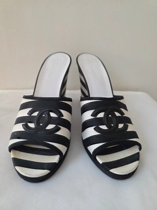 Chanel Black multicolor Interlocking CC 2010 Slides wedges 41 sz