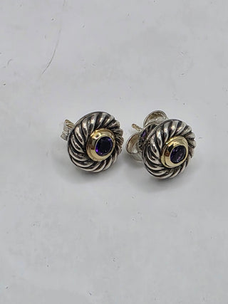 David Yurman Sterling Silver Amethyst Cookie Stud Earrings