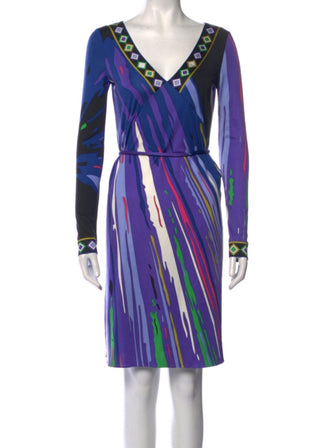 Emilio Pucci Purple Multicolor long-sleeved printed dress 40 sz