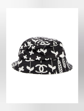 Chanel Black Interlocking CC Printed bucket hat M sz