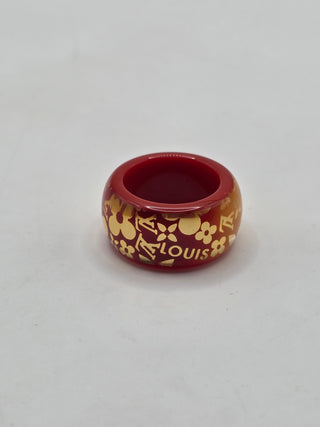 Louis Vuitton Red Gold Le Tropical Inclusion LV Charm Ring 4.75 sz