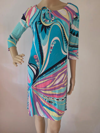 Emilio Pucci Blue Multicolor Signature Print Summer Dress S sz