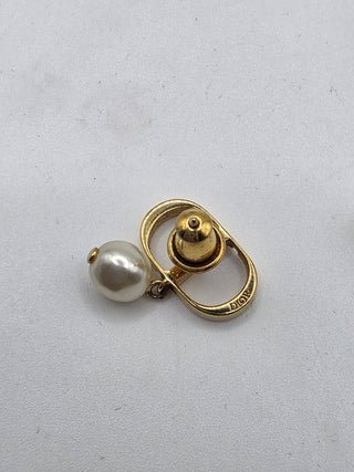 Christian Dior Gold-tone Faux Pearl Petit CD Stud Earrings