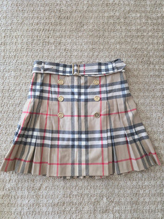 Burberry London Brown Multicolor Plaid Print Wool pleated skirt S sz