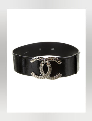 Chanel Black Patent Leather Interlocking CC Logo wide belt M sz