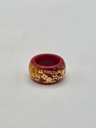 Louis Vuitton Red Gold Le Tropical Inclusion LV Charm Ring 4.75 sz