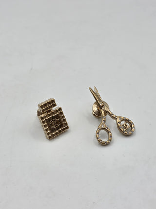Chanel Gold-tone 2022 Strass CC Scissors Bottle Pin Set