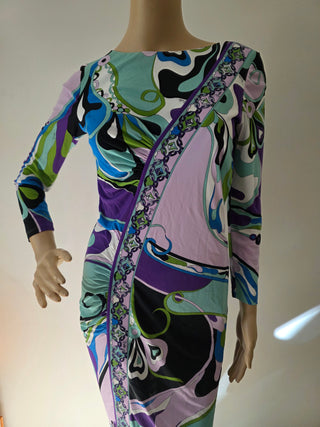 Emilio Pucci Blue Printed Knee-Length Dress S sz