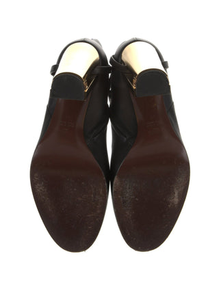 Fendi Black leather Gold-tone logo heels ankle boots 39 sz