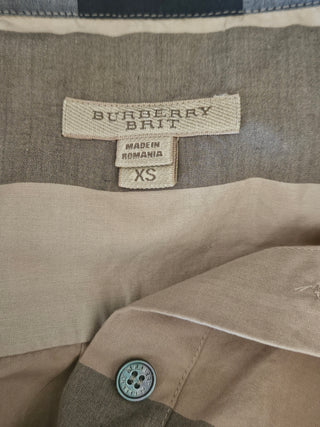 Burberry Brit Plaid Print Three-Quarter Sleeve Button-Up Top XS sz