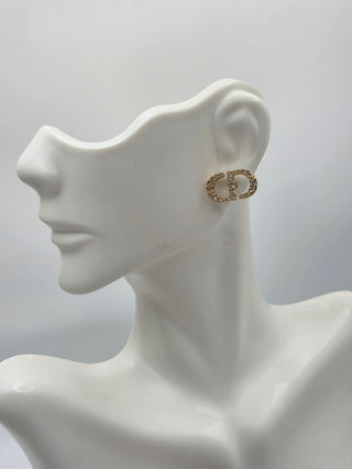 Christian Dior Goldtone Crystal CD Stud Earrings