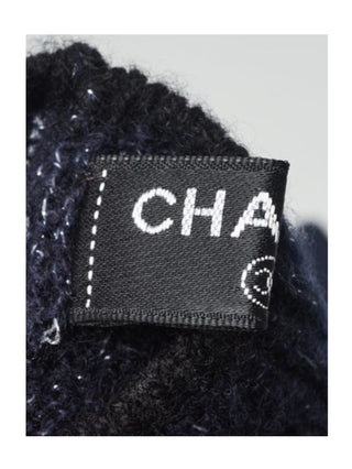 Chanel Dark Blue Metallic Cashmere Silk Knit CC Gloves