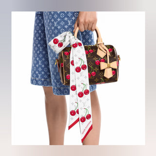 Louis Vuitton White Cherry print Cerise Silk Twilly