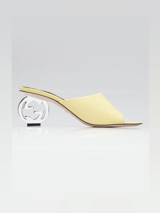 Gucci Yellow Leather Slide GG Logo Heels Size 39.5