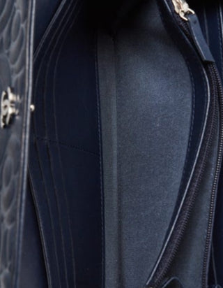 Chanel Blue Camellia Embossed Lambskin Leather L Flap Wallet