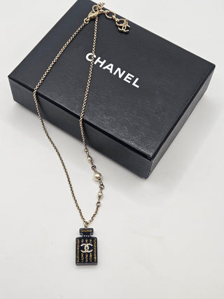 Chanel Gold-tone Faux Pearl Resin Interlocking CC Glitter Pendant Necklace