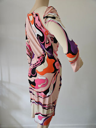 Emilio Pucci Pink multicolor signature print long-sleeved dress 8 US sz
