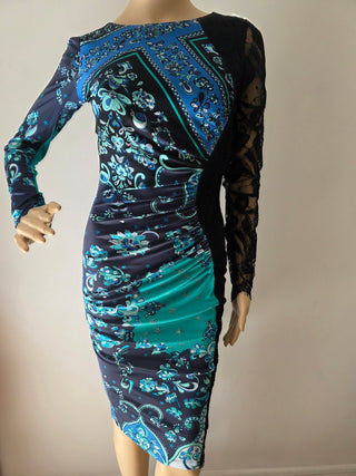 Emilio Pucci Black Green multicolor lace sexy dress 6 sz