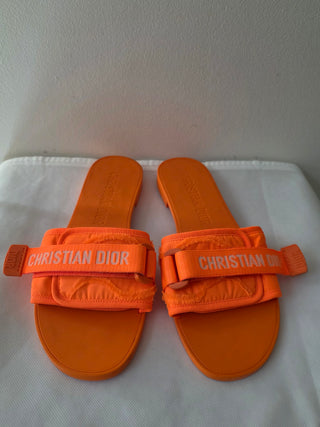 Christian Dior Orange Rubber Grosgrain Trim J'Adior Logo Slides 41 sz