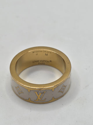 Louis Vuitton Gold-tone LV Nanogram Enamel Ring 6.5 sz