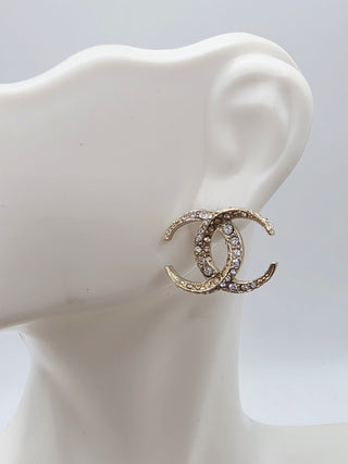 Chanel Gold-tone Strass Interlocking Crystal Stud Earrings