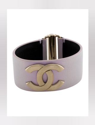 Chanel Metallic Purple Leather Interlocking CC Wrap Bracelet