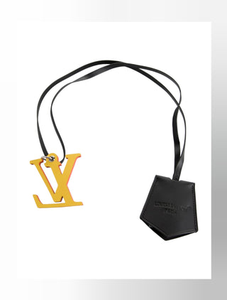Louis Vuitton Black Leather LV logo bag charm tag