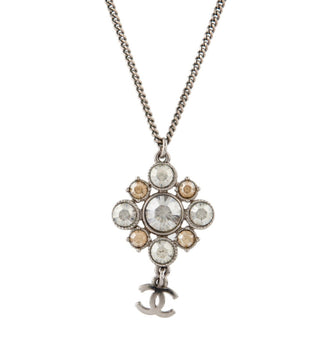 Chanel Silver-tone Strass CC Logo Dangle Pendant Necklace