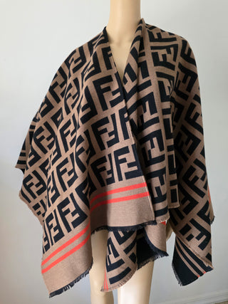 Fendi Brown FF Zucca Logo Pattern Oversized Shawl