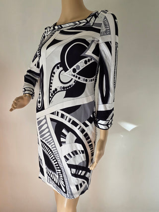 Emilio Pucci Black White Signature Printed Mini Dress S sz
