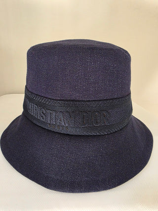 Christian Dior Navy Blue Logo Embroidered Canvas Bucket Hat M sz