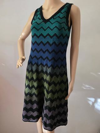 M Missoni Green multicolor Striped V-neck Mini Dress 8 US