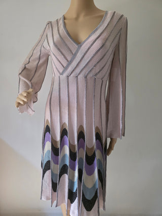 M Missoni Beige Metallic Striped Knee-Length Dress M sz
