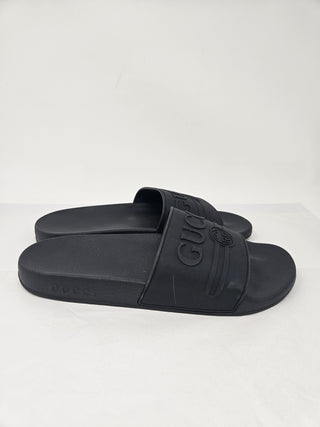 Gucci Black rubber GGbsignature logo printed sandals 40 sz