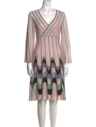 M Missoni Beige Metallic Striped Knee-Length Dress M sz