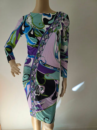 Emilio Pucci Blue Printed Knee-Length Dress S sz