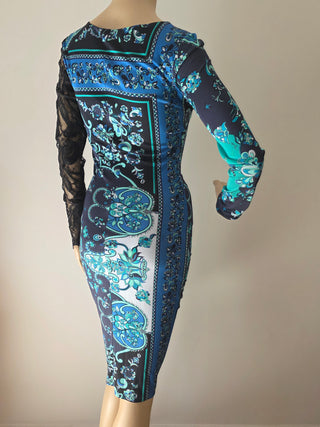 Emilio Pucci Black Green multicolor lace sexy dress 6 sz