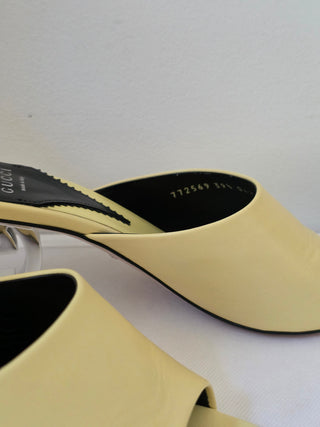 Gucci Yellow Leather Slide GG Logo Heels Size 39.5