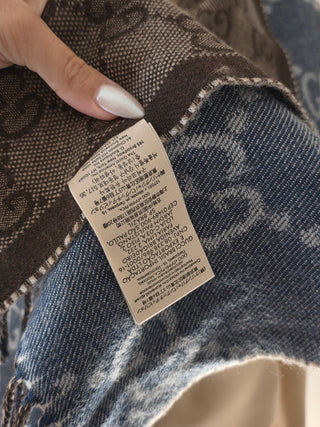 Gucci Blue brown GG Monogram Reversible wool oversized scarf