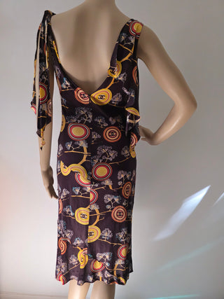 Chanel Brown Multicolor Interlocking CC Print Summer Dress 6 sz